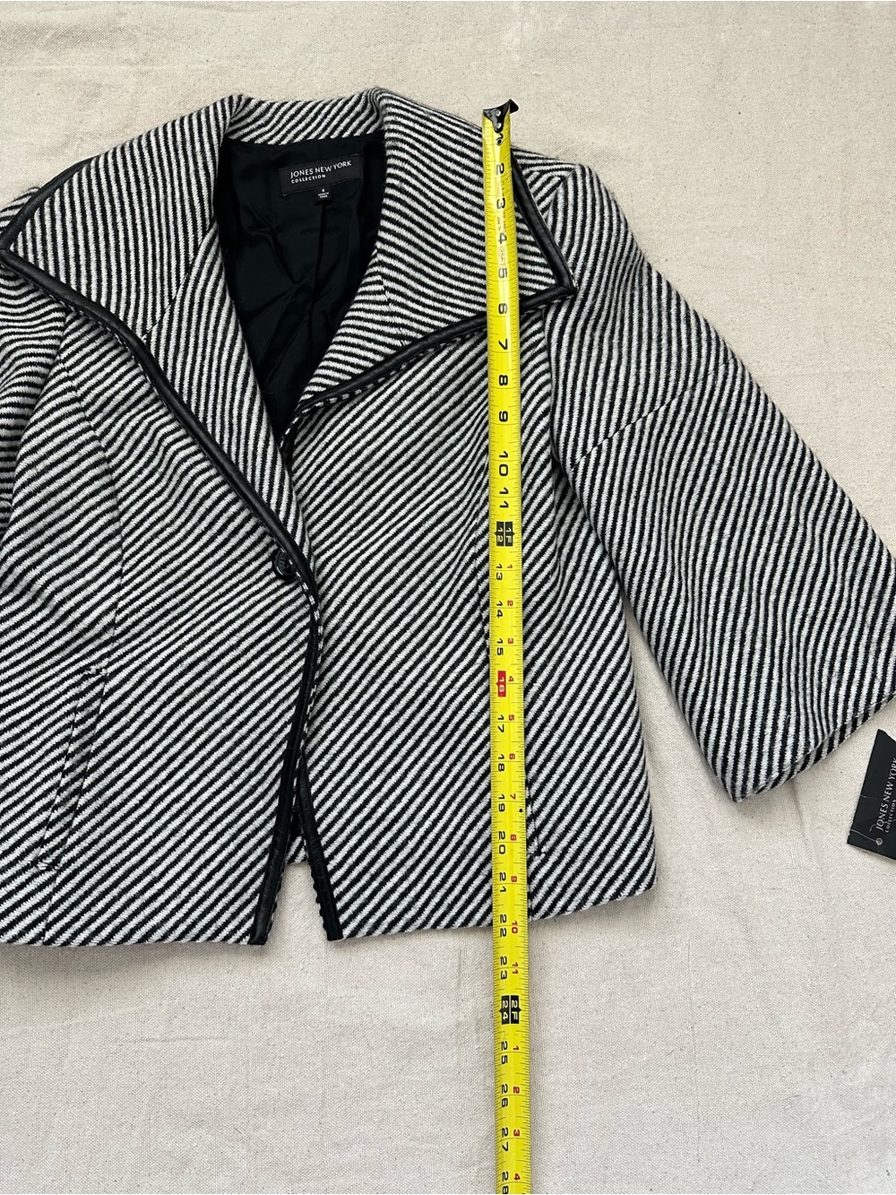 NWT Jones New York Striped Wool Blend Blazer Jacket with Leather Trim Size 4 - Picture 5 of 8
